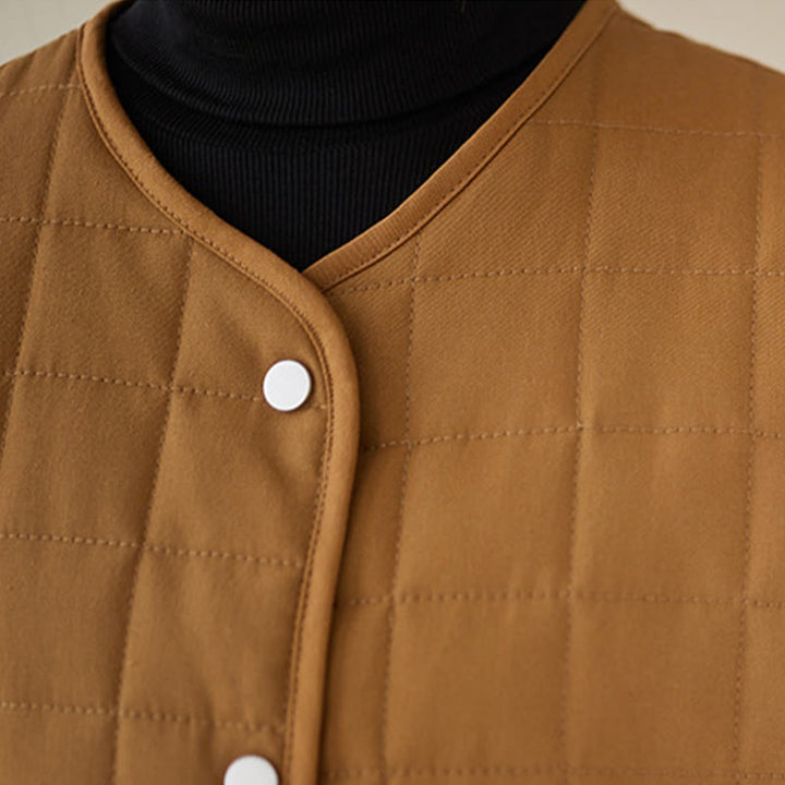 Buddha Stones Retro Plain Damen Dicker Baumwollmantel Langarmjacke mit Taschen - image 34