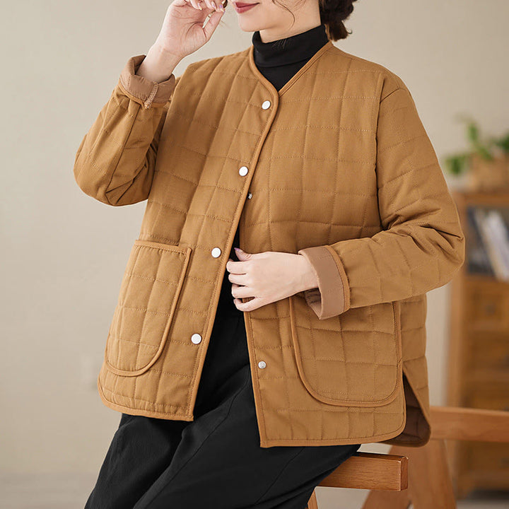 Buddha Stones Retro Plain Damen Dicker Baumwollmantel Langarmjacke mit Taschen - image 23