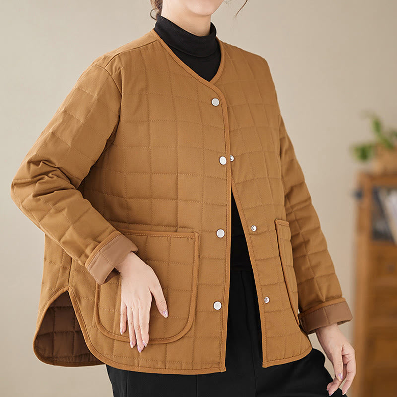 Buddha Stones Retro Plain Damen Dicker Baumwollmantel Langarmjacke mit Taschen - image 24