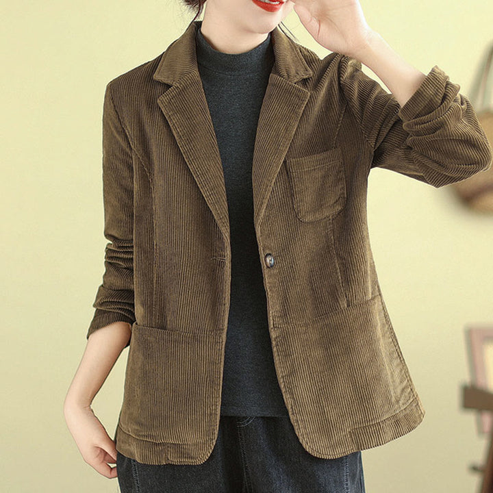 Buddha Stones Retro-Cordjacke für Damen aus Baumwolle mit langen Ärmeln und Taschen - image 3