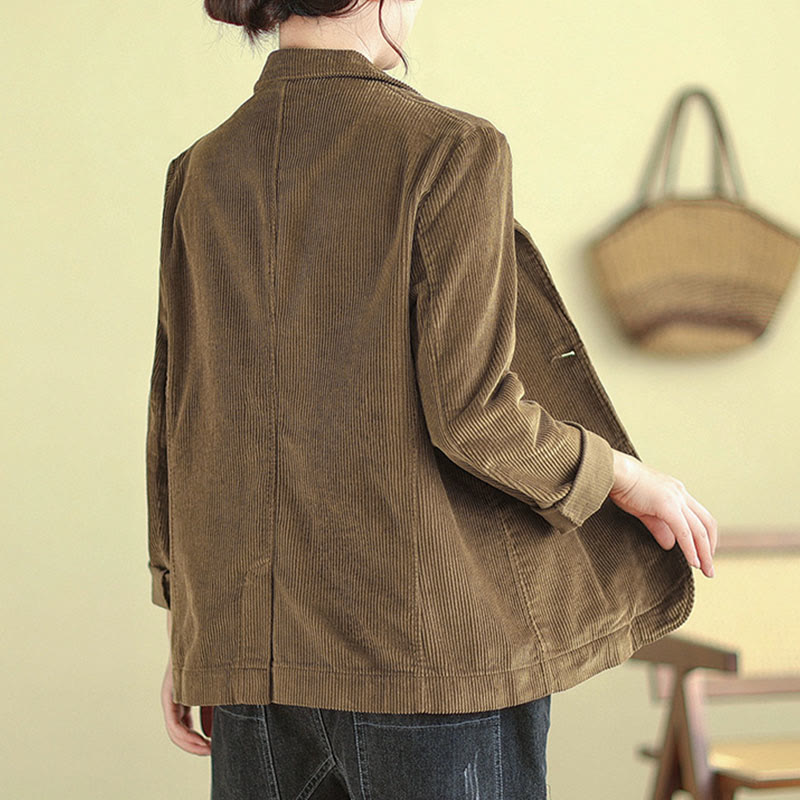 Buddha Stones Retro-Cordjacke für Damen aus Baumwolle mit langen Ärmeln und Taschen - image 5