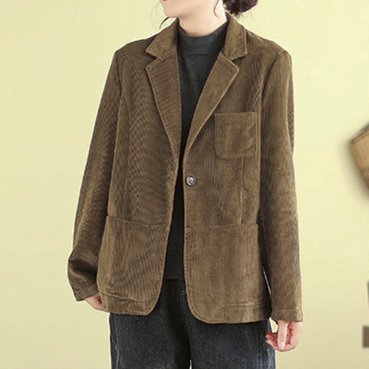 Buddha Stones Retro-Cordjacke für Damen aus Baumwolle mit langen Ärmeln und Taschen - image 6
