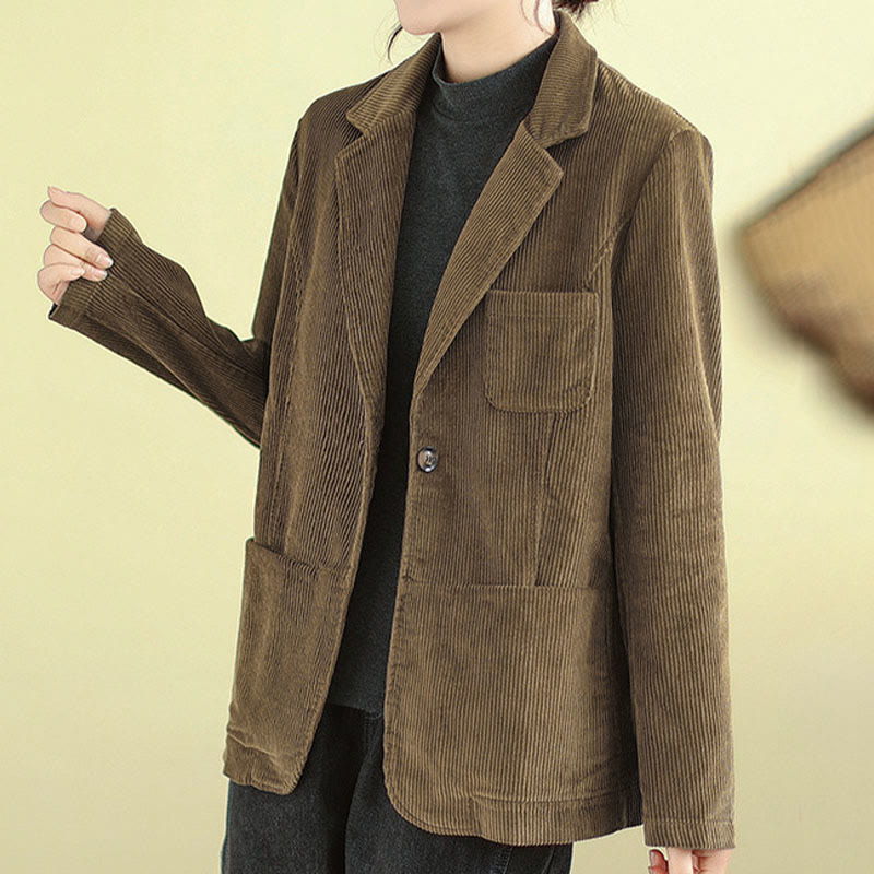 Buddha Stones Retro-Cordjacke für Damen aus Baumwolle mit langen Ärmeln und Taschen - image 4