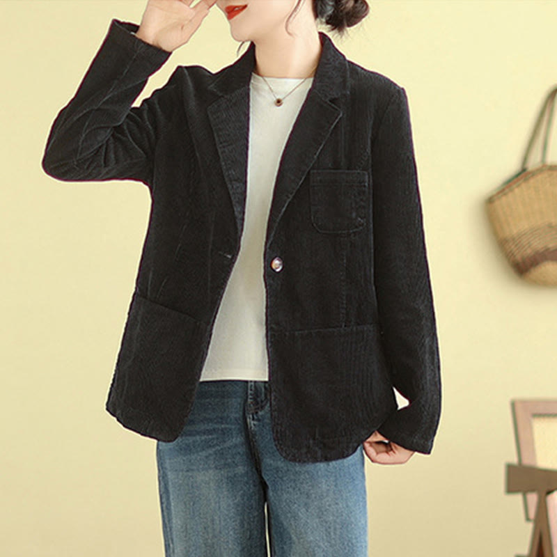 Buddha Stones Retro-Cordjacke für Damen aus Baumwolle mit langen Ärmeln und Taschen - image 26