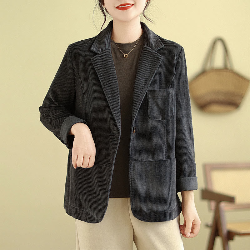 Buddha Stones Retro-Cordjacke für Damen aus Baumwolle mit langen Ärmeln und Taschen - Dunkelgrau - US12， UK/AU16，EU44 (2XL) - image 12