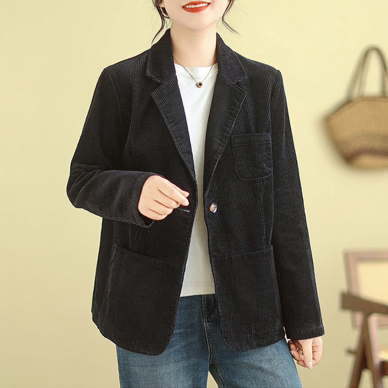 Buddha Stones Retro-Cordjacke für Damen aus Baumwolle mit langen Ärmeln und Taschen - image 27