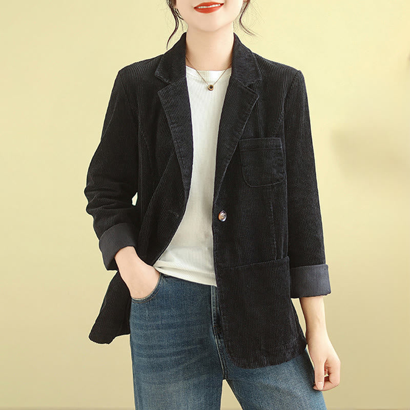 Buddha Stones Retro-Cordjacke für Damen aus Baumwolle mit langen Ärmeln und Taschen - Schwarz - US12， UK/AU16，EU44 (2XL) - image 23