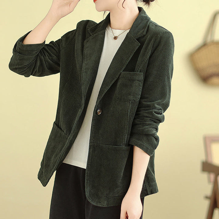 Buddha Stones Retro-Cordjacke für Damen aus Baumwolle mit langen Ärmeln und Taschen - DunkelOlivGrün - US12， UK/AU16，EU44 (2XL) - image 18