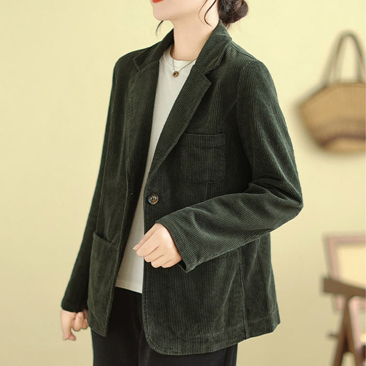 Buddha Stones Retro-Cordjacke für Damen aus Baumwolle mit langen Ärmeln und Taschen - image 20