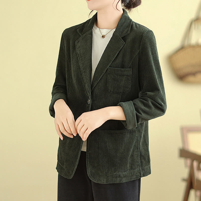 Buddha Stones Retro-Cordjacke für Damen aus Baumwolle mit langen Ärmeln und Taschen - image 21