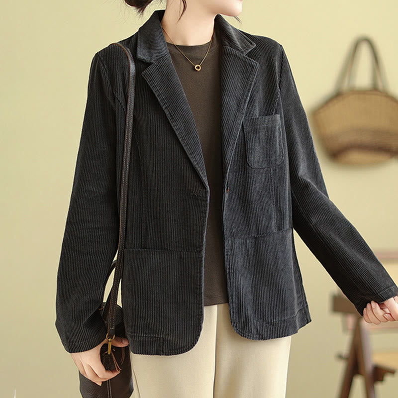 Buddha Stones Retro-Cordjacke für Damen aus Baumwolle mit langen Ärmeln und Taschen - image 15