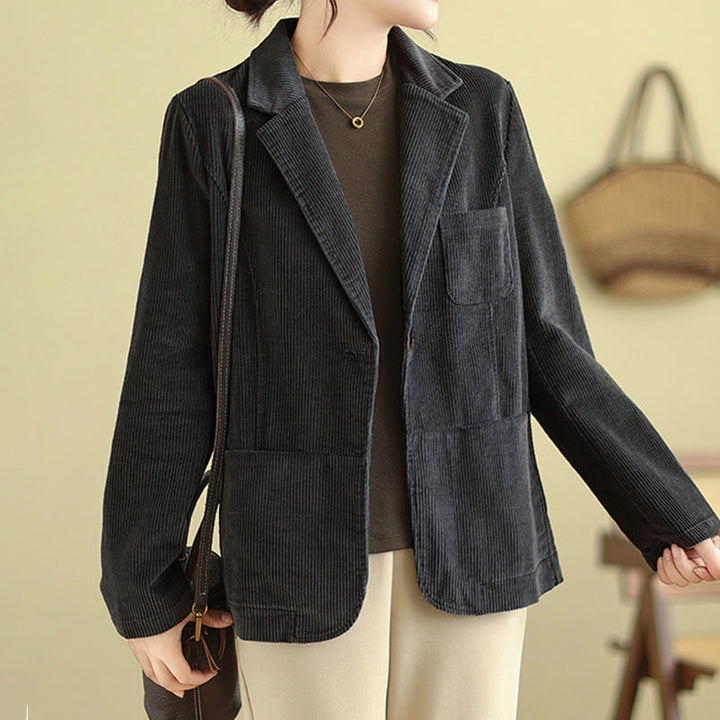 Buddha Stones Retro-Cordjacke für Damen aus Baumwolle mit langen Ärmeln und Taschen - image 15