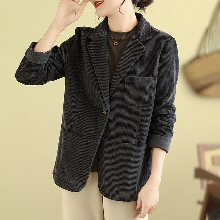 Buddha Stones Retro-Cordjacke für Damen aus Baumwolle mit langen Ärmeln und Taschen - image 13