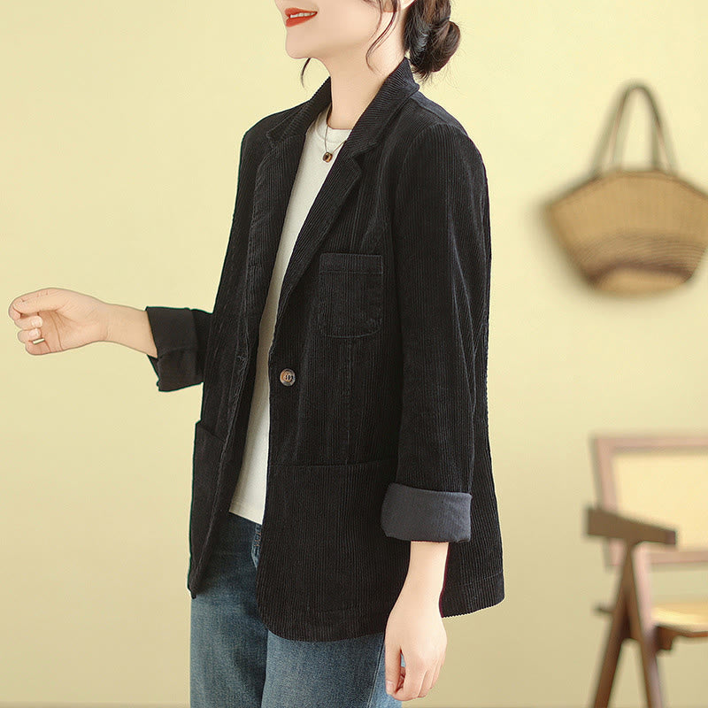 Buddha Stones Retro-Cordjacke für Damen aus Baumwolle mit langen Ärmeln und Taschen - image 28