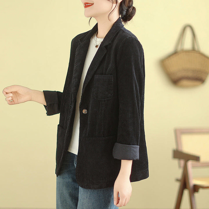 Buddha Stones Retro-Cordjacke für Damen aus Baumwolle mit langen Ärmeln und Taschen - image 28