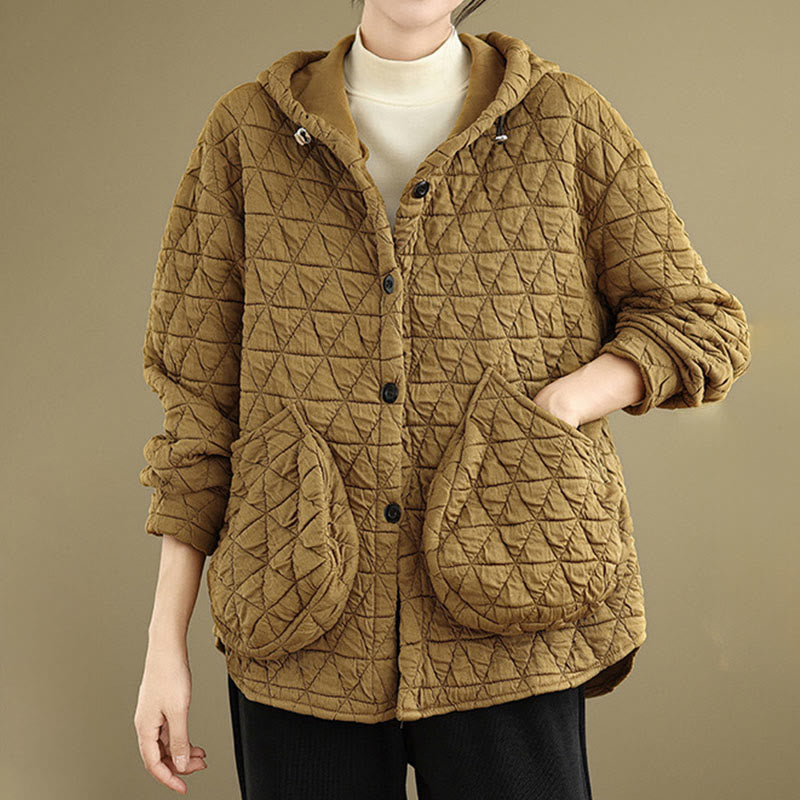 Buddha Stones Retro Rhombic Pattern Damen Acryl Kapuzenjacke Langarm - image 3