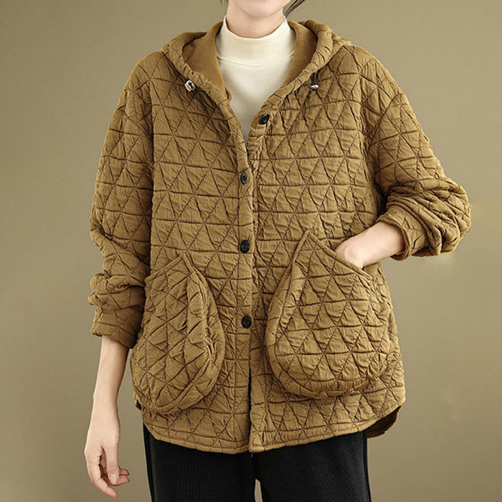 Buddha Stones Retro Rhombic Pattern Damen Acryl Kapuzenjacke Langarm - image 3