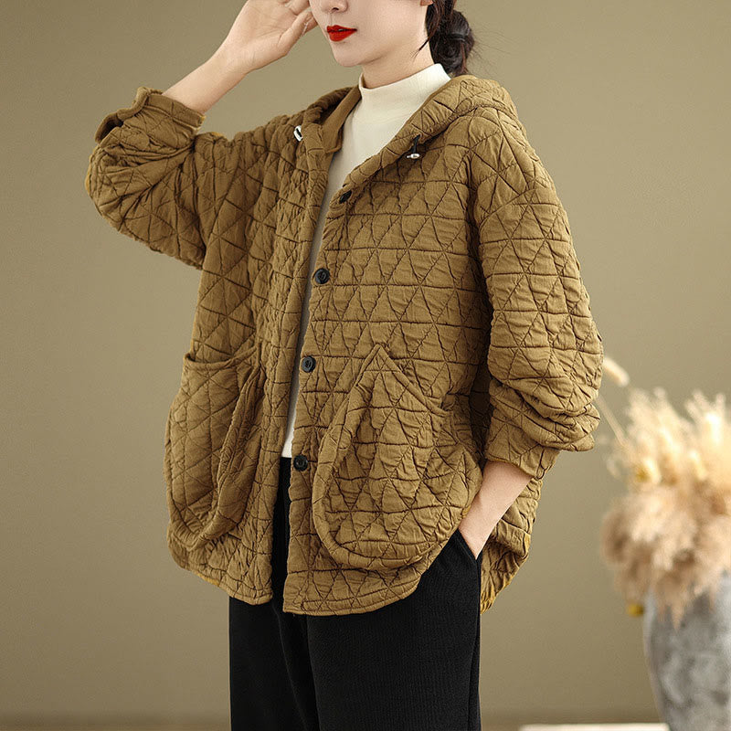 Buddha Stones Retro Rhombic Pattern Damen Acryl Kapuzenjacke Langarm - image 4