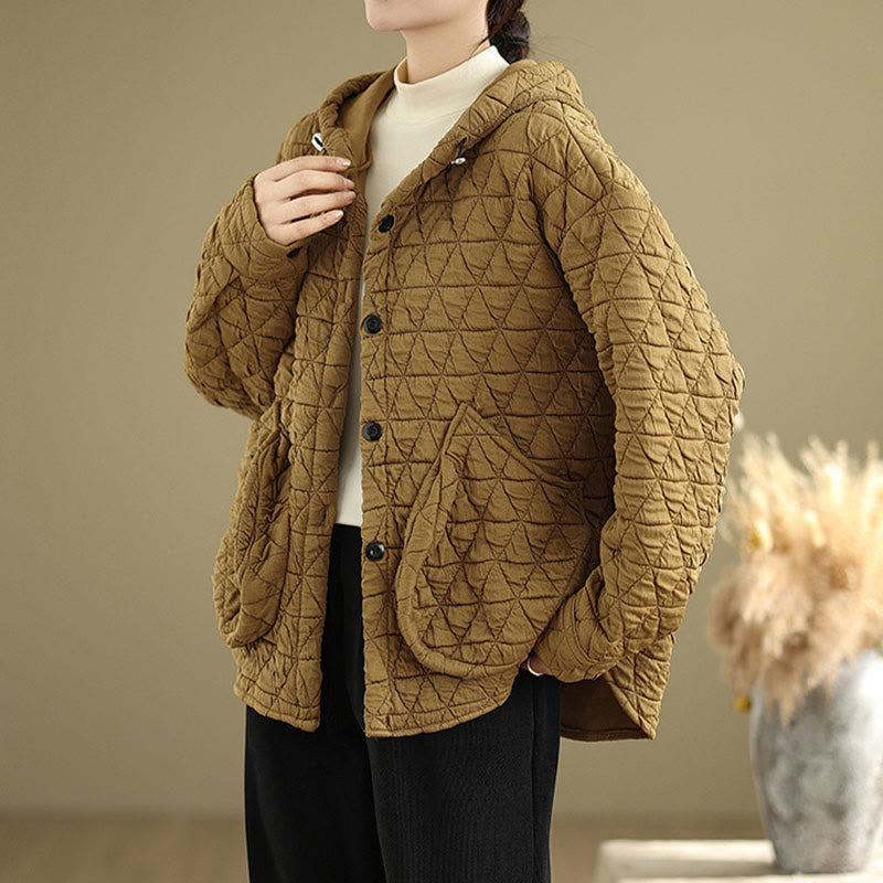 Buddha Stones Retro Rhombic Pattern Damen Acryl Kapuzenjacke Langarm - Goldrute - US14， UK/AU18，EU46 (2XL) - image 1