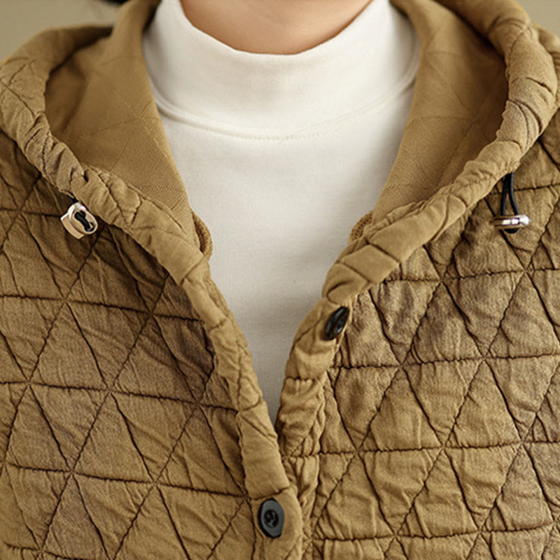 Buddha Stones Retro Rhombic Pattern Damen Acryl Kapuzenjacke Langarm - image 7