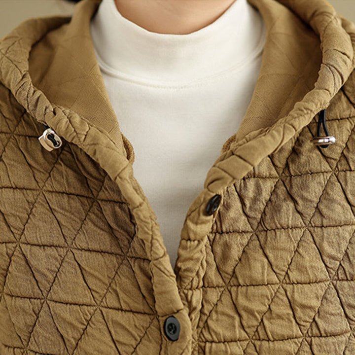 Buddha Stones Retro Rhombic Pattern Damen Acryl Kapuzenjacke Langarm - image 7