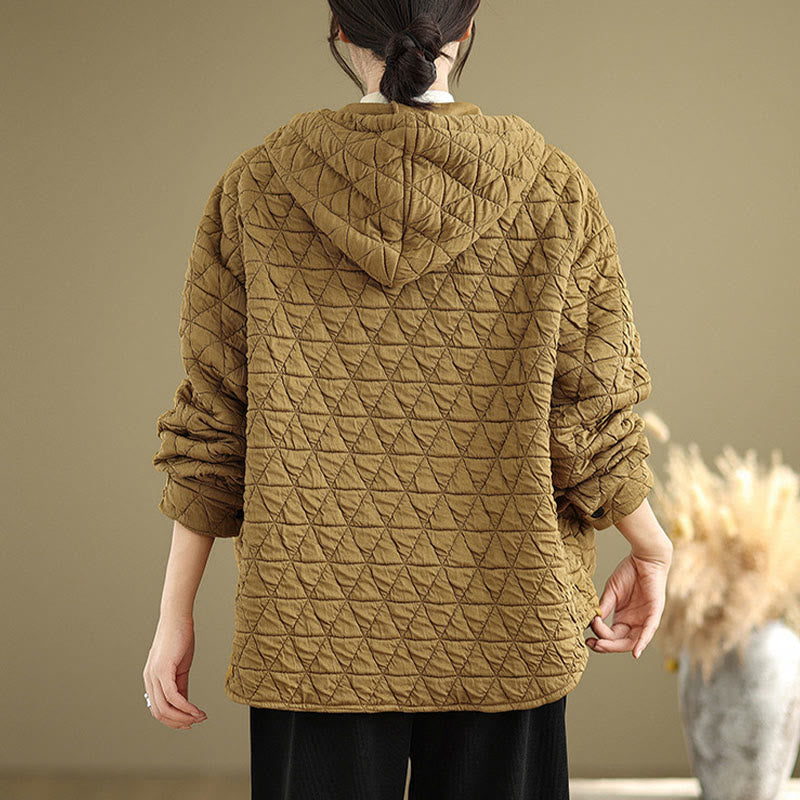 Buddha Stones Retro Rhombic Pattern Damen Acryl Kapuzenjacke Langarm - image 6