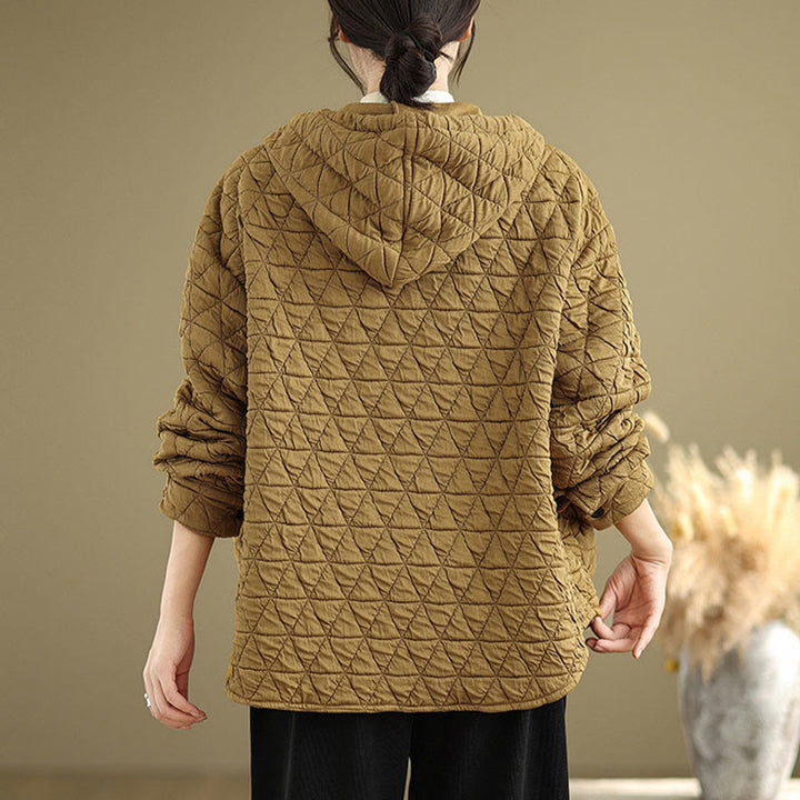 Buddha Stones Retro Rhombic Pattern Damen Acryl Kapuzenjacke Langarm - image 6