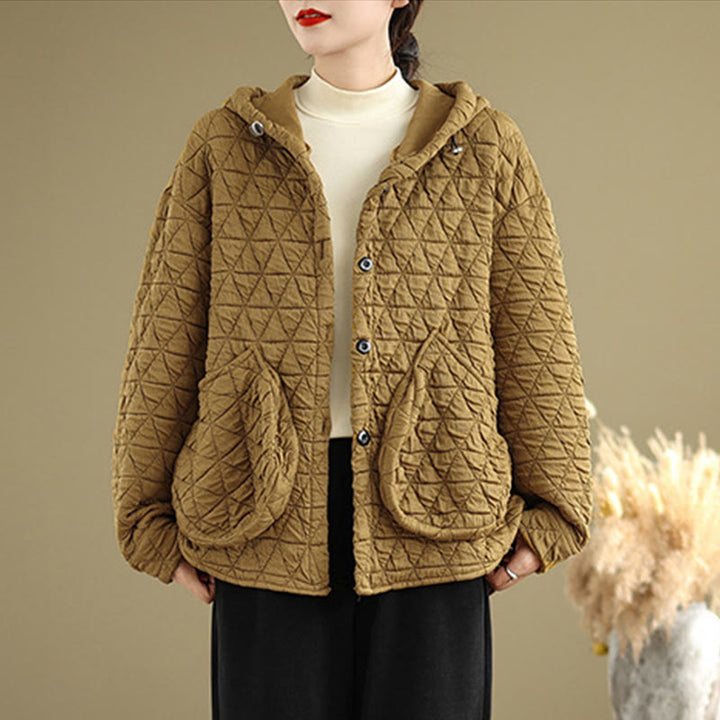 Buddha Stones Retro Rhombic Pattern Damen Acryl Kapuzenjacke Langarm - image 5