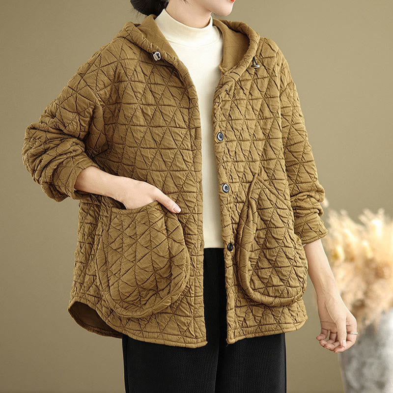Buddha Stones Retro Rhombic Pattern Damen Acryl Kapuzenjacke Langarm - image 2