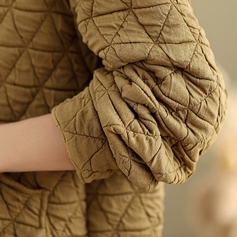 Buddha Stones Retro Rhombic Pattern Damen Acryl Kapuzenjacke Langarm - image 8