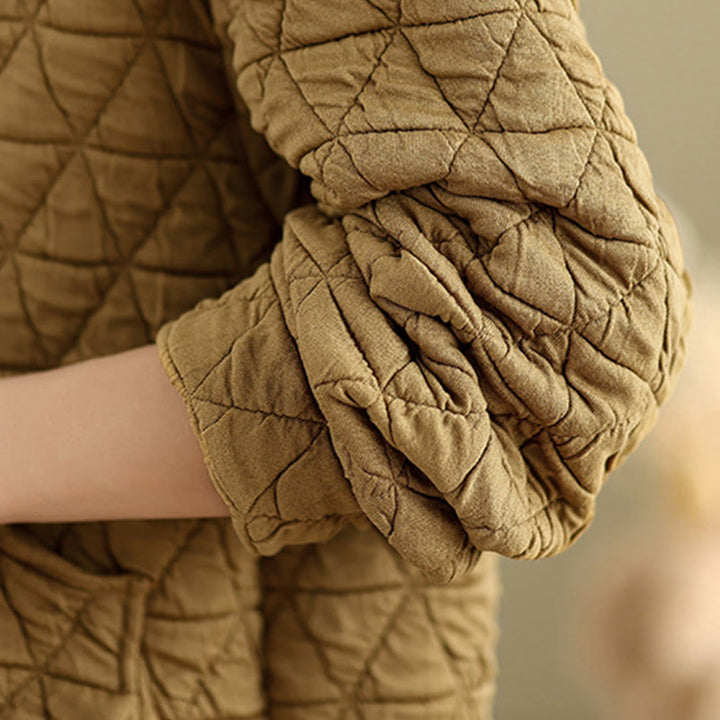 Buddha Stones Retro Rhombic Pattern Damen Acryl Kapuzenjacke Langarm - image 8