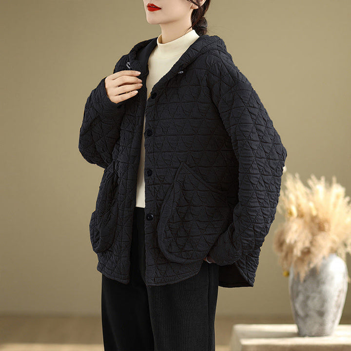 Buddha Stones Retro Rhombic Pattern Damen Acryl Kapuzenjacke Langarm - image 11