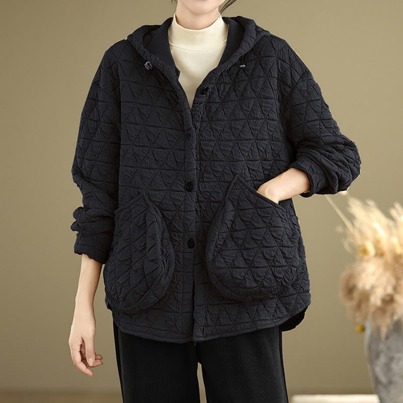 Buddha Stones Retro Rhombic Pattern Damen Acryl Kapuzenjacke Langarm - Schwarz - US14， UK/AU18，EU46 (2XL) - image 9