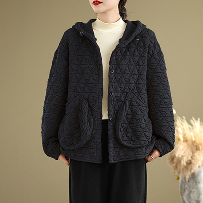 Buddha Stones Retro Rhombic Pattern Damen Acryl Kapuzenjacke Langarm - image 10