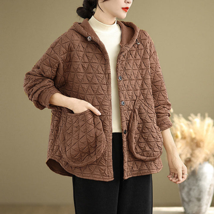 Buddha Stones Retro Rhombic Pattern Damen Acryl Kapuzenjacke Langarm - image 14