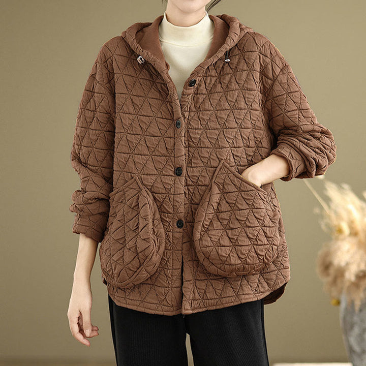 Buddha Stones Retro Rhombic Pattern Damen Acryl Kapuzenjacke Langarm - image 13