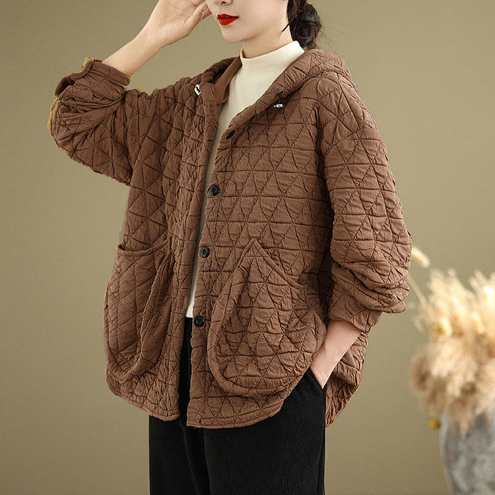 Buddha Stones Retro Rhombic Pattern Damen Acryl Kapuzenjacke Langarm - IndianRed - US14， UK/AU18，EU46 (2XL) - image 12