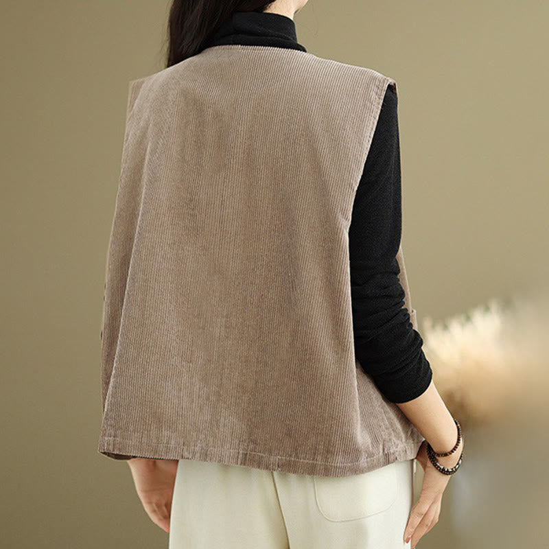 Buddha Stones Corduroy Buttons Damen Ärmellose Baumwollweste mit Taschen - image 7
