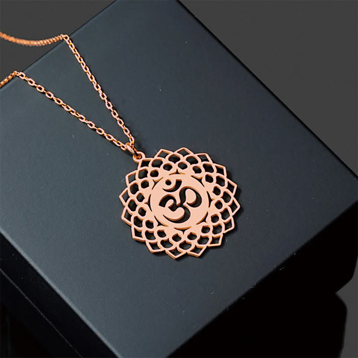 Buddha Stones ​​Hohl Lotus Design Om Symbol Edelstahl Verbindung Halskette Anhänger - Roségold - image 15