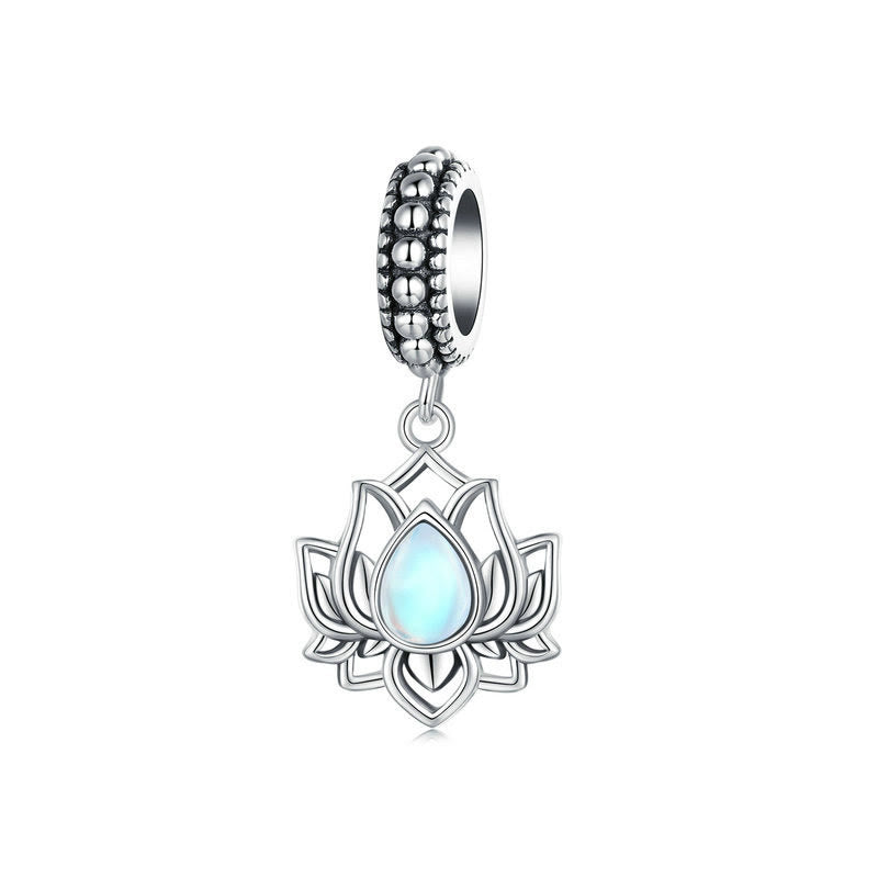 Buddha Stones 925 Sterling Silber Lotus Design Mondstein Heilung Halskette Anhänger - image 4