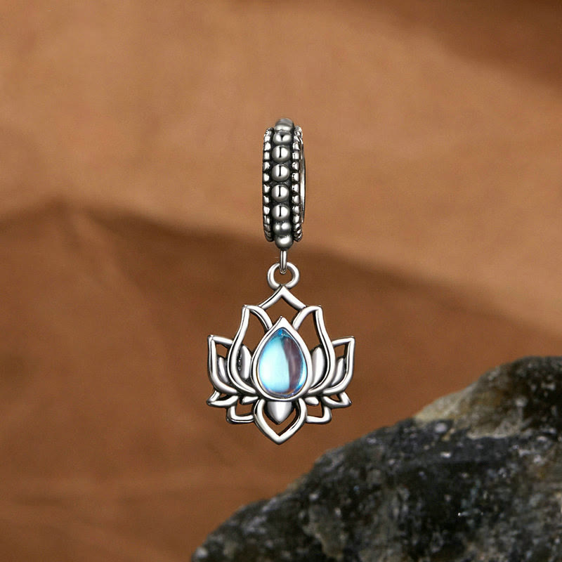 Buddha Stones 925 Sterling Silber Lotus Design Mondstein Heilung Halskette Anhänger - Mondstein - image 1