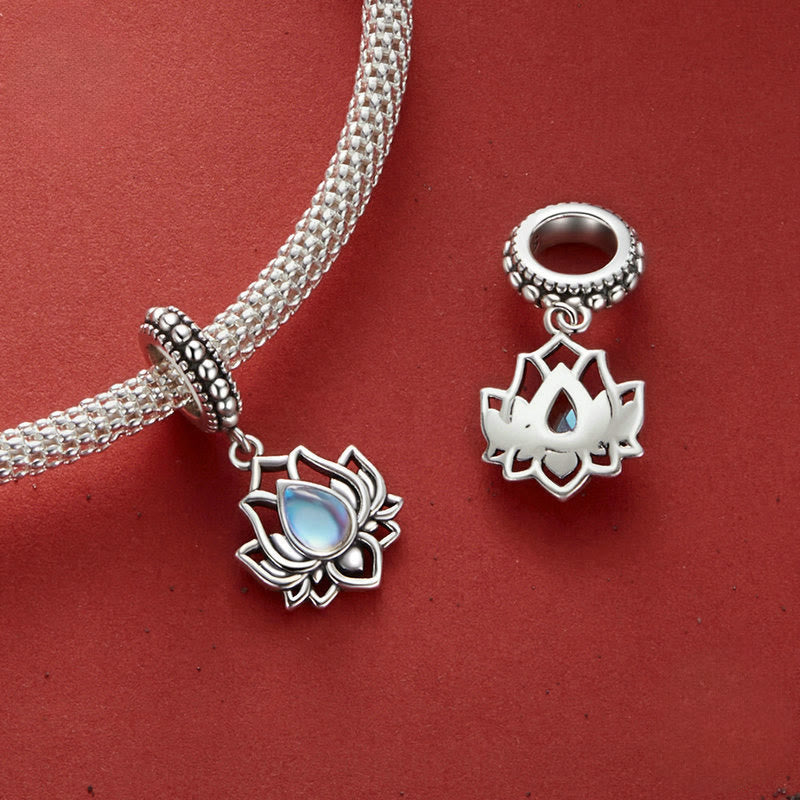 Buddha Stones 925 Sterling Silber Lotus Design Mondstein Heilung Halskette Anhänger - image 2