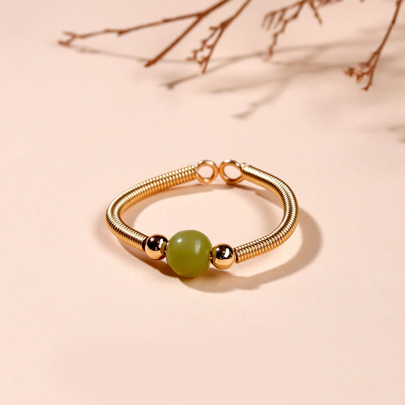 Buddha Stones Natursteinperlenlegierung Heilung Offener Ring - Jade (einstellbar) - image 10