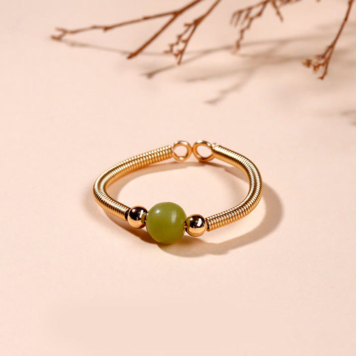 Buddha Stones Natursteinperlenlegierung Heilung Offener Ring - Jade (einstellbar) - image 10