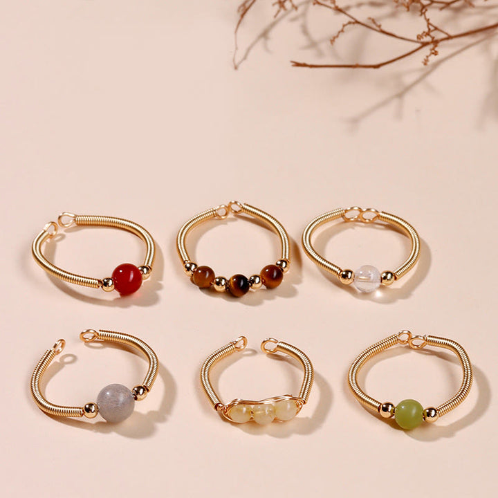 Buddha Stones Natursteinperlenlegierung Heilung Offener Ring - image 1