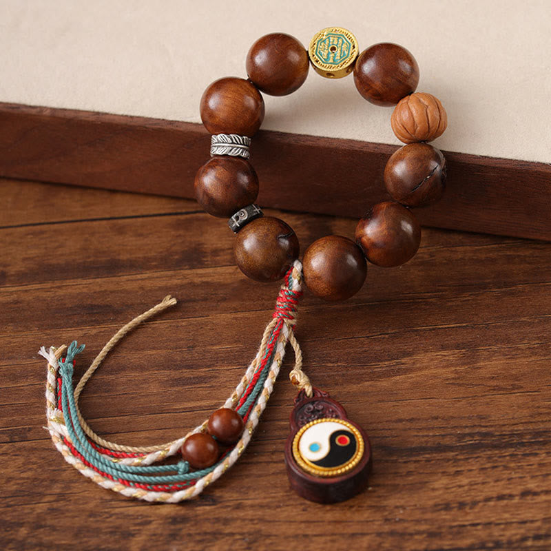 Buddha Stones Tibet Lightning Struck Jujube Wood Yin Yang Glücksarmband - image 2