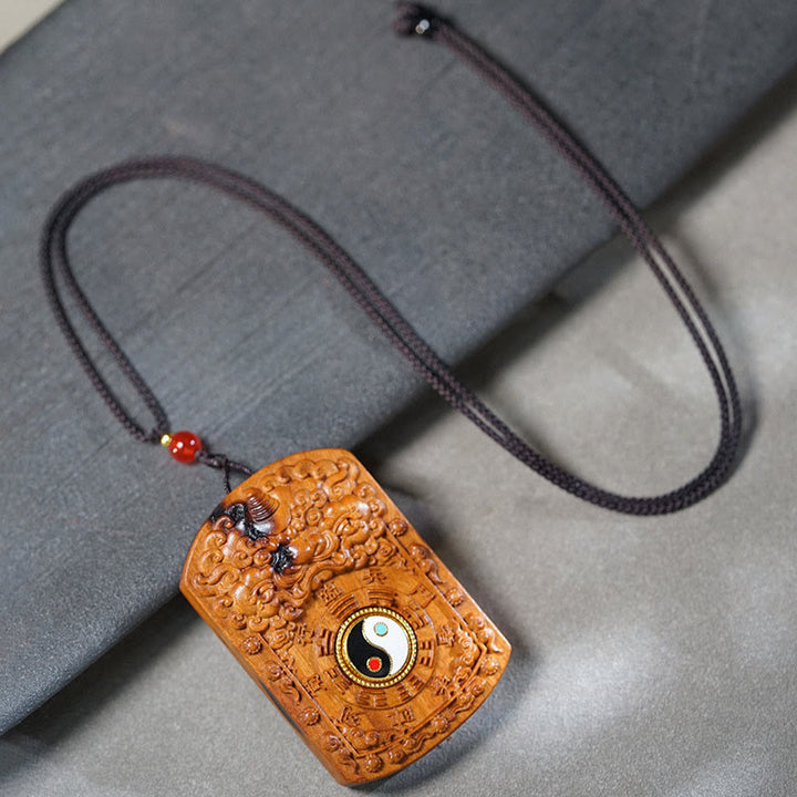 Buddha Stones, vom Blitz getroffen, Jujube-Holz, Drache, Yin Yang, Bagua, Schutz, Halskette, Anhänger - Vom Blitz getroffenes Jujube-Holz - image 1