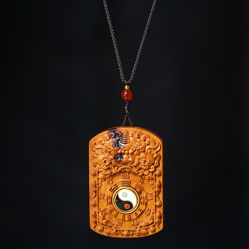 Buddha Stones, vom Blitz getroffen, Jujube-Holz, Drache, Yin Yang, Bagua, Schutz, Halskette, Anhänger - image 4