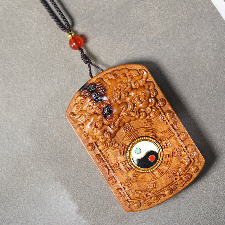 Buddha Stones, vom Blitz getroffen, Jujube-Holz, Drache, Yin Yang, Bagua, Schutz, Halskette, Anhänger - image 2