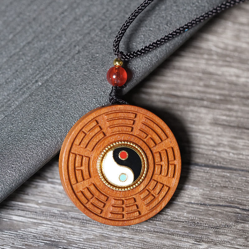 Buddha Stones, vom Blitz getroffen, Jujube-Holz, Yin Yang, Bagua, Glücks-Halskettenanhänger - Vom Blitz getroffenes Jujube-Holz - image 1
